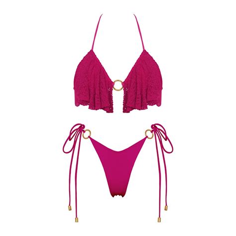 Paloma Padded Halter Bikini Top With Ruffles In Pink Antoninias Wolf Badger