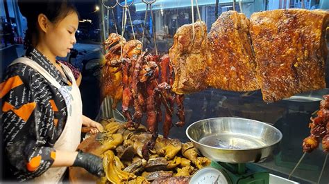 Cambodian Street Food Delectable Roast Pork Belly Crispy Roasted