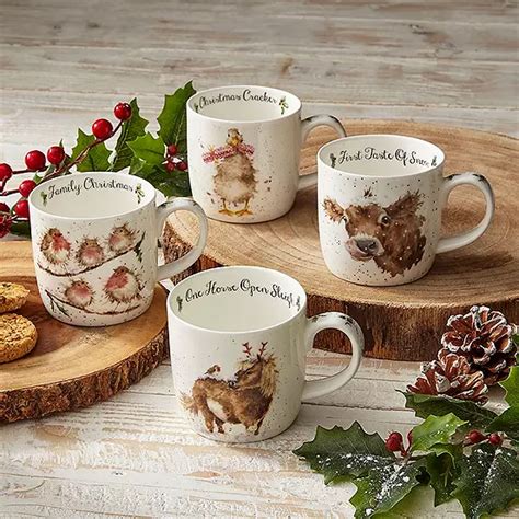 Wrendale Set Of 4 Fine Bone China Christmas Mugs Freemans