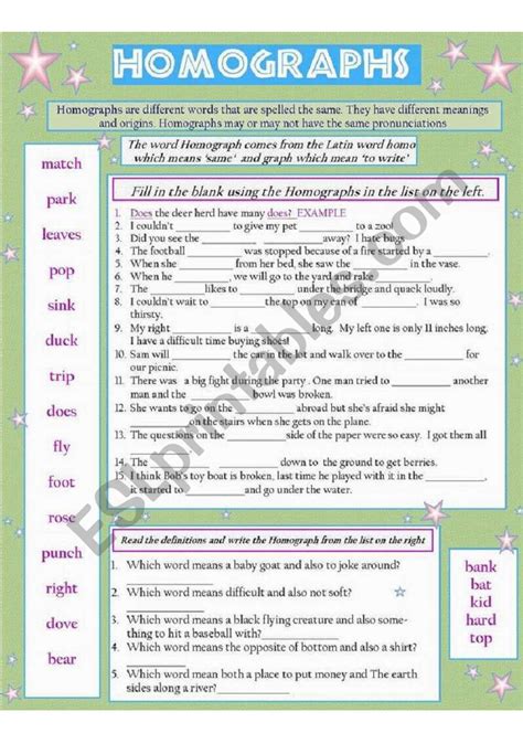 Homograph Worksheets Printable Word Searches