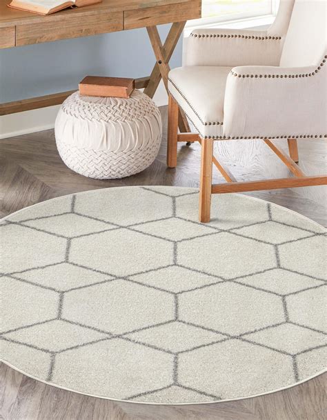 Unique Loom Geometric Trellis Frieze Rug Ivorygray 8 Round Trellis