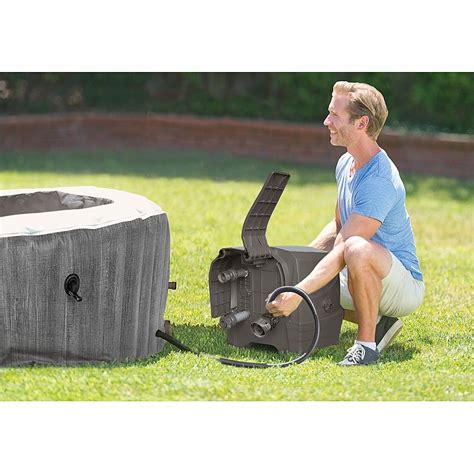 Intex Greywood Deluxe Person Inflatable Portable Hot Tub Spa W Led Light Gray E Best Buy