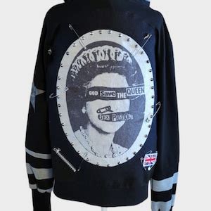 Sex Pistols God Save The Queen Custom Striped Hooded Patch Sweatshirt Recycled Punk Etsy