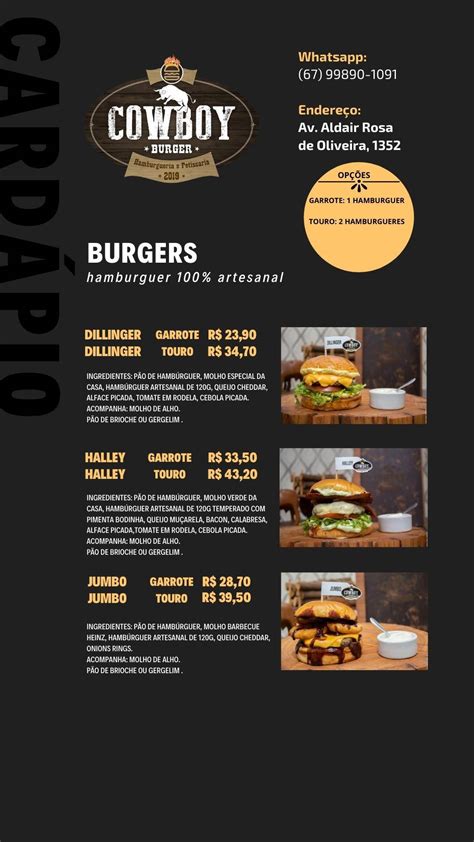 Menu Em Cowboy Burger Hamburgueria Tr S Lagoas Restaurante Tr S Lagoas