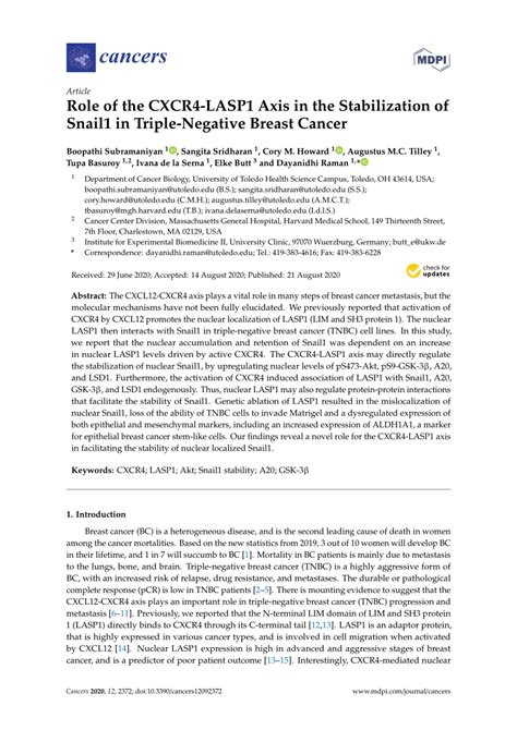 PDF Role Of The CXCR4 LASP1 Axis In The Stabilization Of Snail1 In