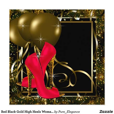 Red Black Gold High Heels Womans Birthday Party Invitation