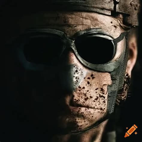 Player In Rust Game Wearing Damaged Face Mask And Metal Gear On Craiyon