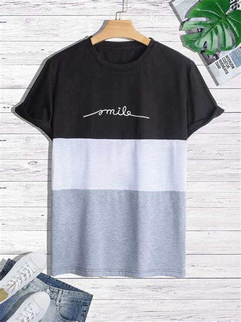 Men Letter Graphic Color Block Tee