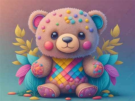 Cute Brown Teddy Bear Background Teddy Bear Doll Flower Background