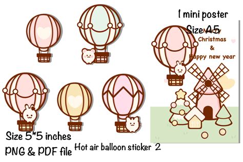 Hot Air Balloon Sticker Mini Poster Graphic By Spsweet Creative Fabrica
