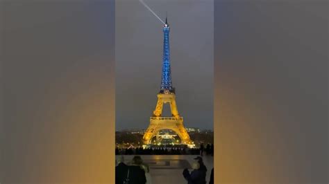 Eiffel Tower Lit Up As Ukrainian Flag To Mark War Anniversary