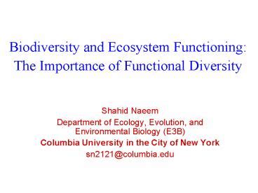 PPT Biodiversity And Ecosystem Functioning The Importance Of