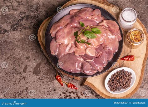 Raw Chicken Liver With Spice Set Ready For Cooking Stock Image Image