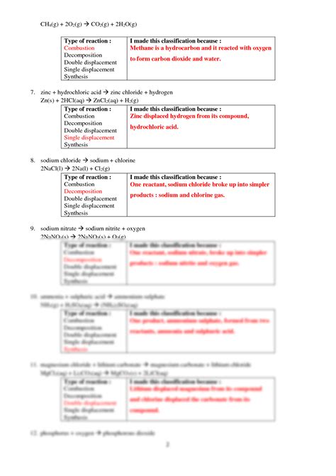 Solution Types Of Chemical Reactions Worksheet Answers Studypool