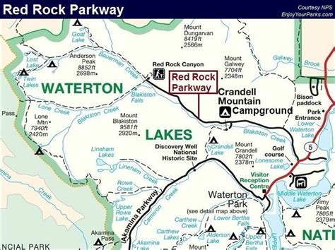 Red Rock Parkway Map, Waterton Lakes National Park Map