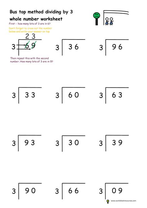 Free printable worksheet. Bus stop method divide by 3. Homework year 2 ...