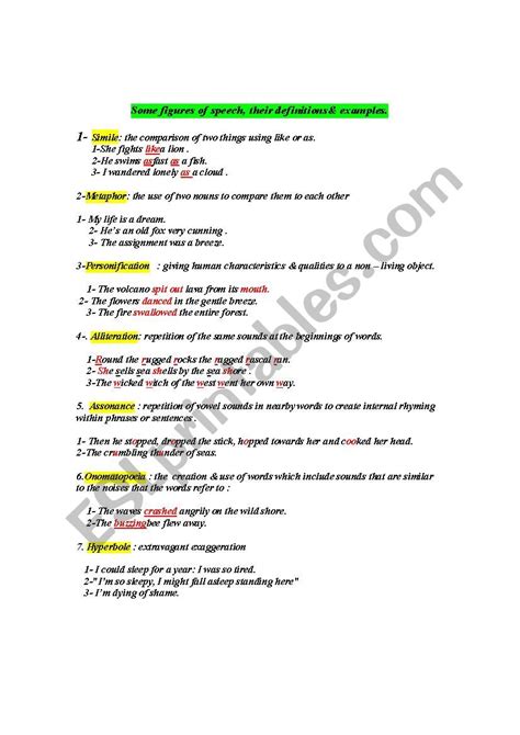 Worksheet For Figures Of Speech