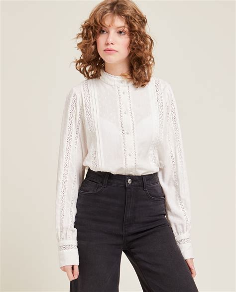 Blouse dentelle et plumetis blanc -50% - 562641912A09 | Pimkie