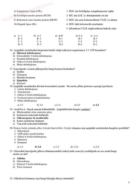 Biyokimyada Metabolik Yollar Vize Sorular B Grubu Sayfa Vize