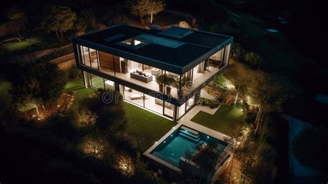 Drone View Of Modern And Elegant House Exterior In Green Forest