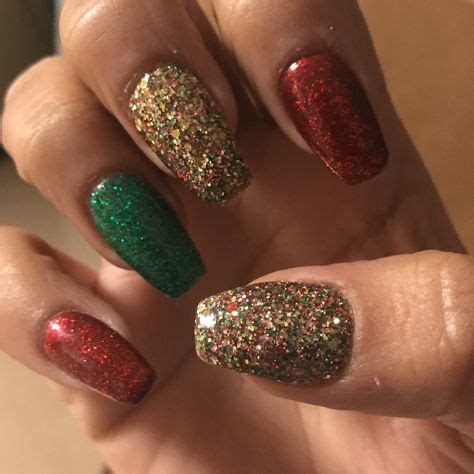 Christmas Glitter Nails Red Green And Gold Xmas Nails Green