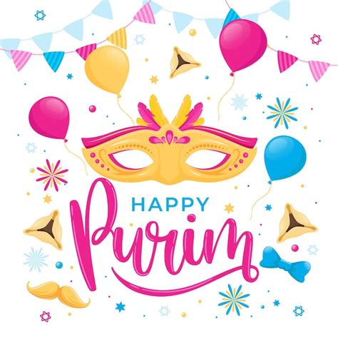 Diseño plano feliz día de purim Vector Gratis