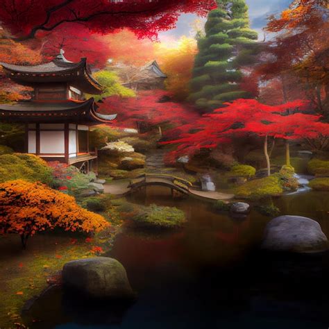 Premium Photo | Enchanted japanese garden autumn background wallpaper ...