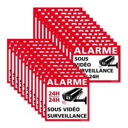 Lot 24 Autocollants Alarme Sous Videosurveillance 24h 24h