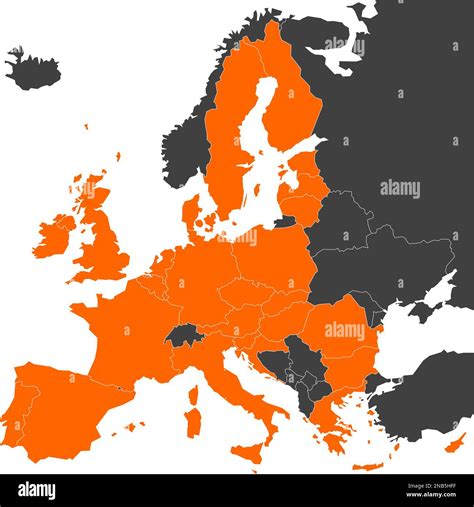 Grey Map Of Europe With Orange Highlighted 28 EU Member States Vector