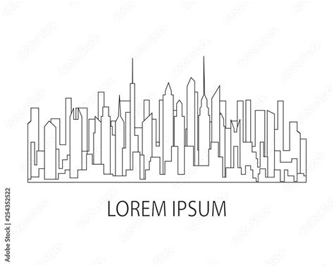 Thin line city landscape icon. Panorama design urban modern city with ...