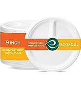 ECO SOUL 9 Inch 25 Pack 3 Compartment Disposable Bagasse Plates