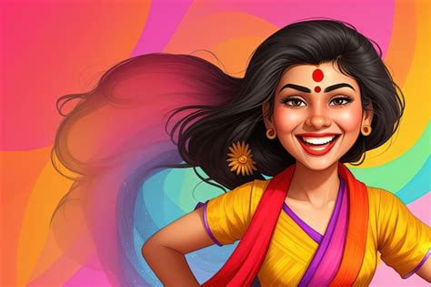 Premium Ai Image A Smiling Happy Indian Girlcolorful Dress And