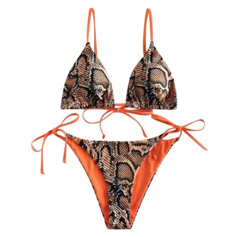 Sexy Snake Print Bikini Women Lace Up Bandage Bikinis Push Up Thong