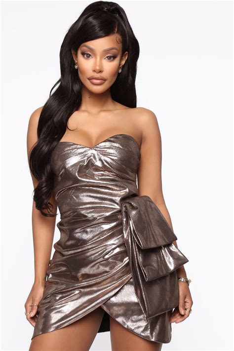 Celebrating Life Metallic Mini Dress Gold Fashion Nova Dresses