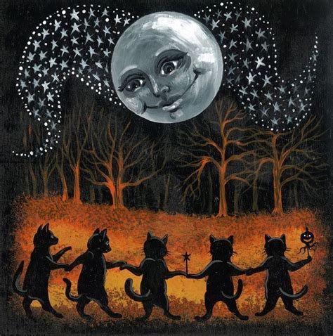 8X8 PRINT OF PAINTING HALLOWEEN RYTA VINTAGE STYLE FOLK ART GOTHIC