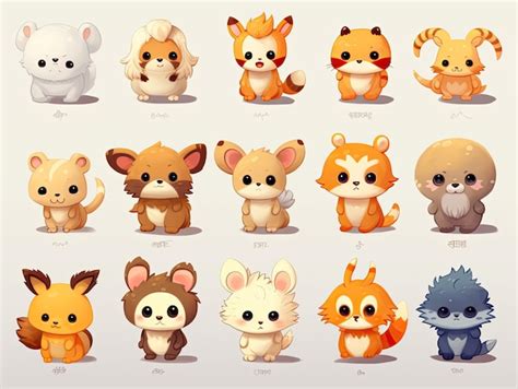 Premium AI Image | Cute animals collection set illustration manga style