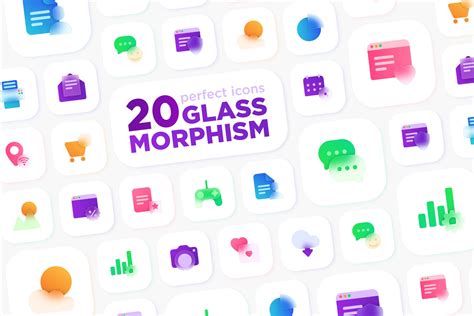 Glassmorphism 20 Icons Set Icons ~ Creative Market