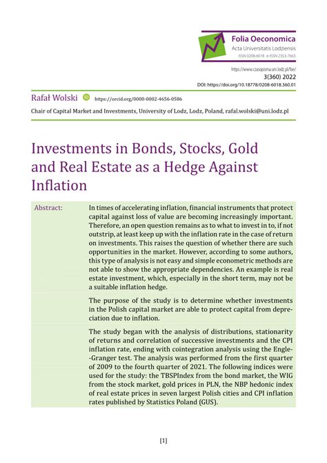 Pdf Investments In Bonds Stocks Gold And Real Estate As A Hedge