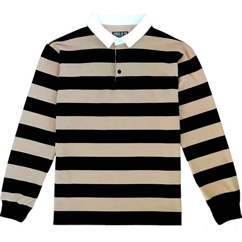 Black And Beige Striped Mens Long Sleeve Rugby Shirt Kings Of Ny