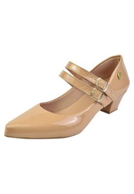 Scarpin Feminino Boneca Duas Tiras Bico Fino Salto Baixo Nude Compre