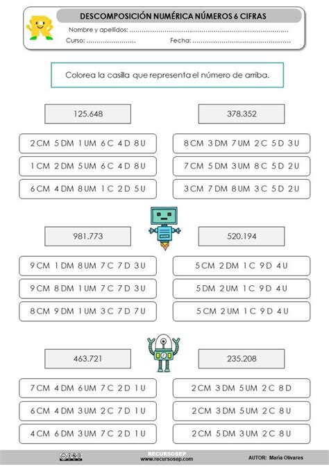 Descomposición numérica de un número de 6 cifras Descomposición