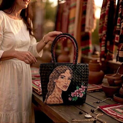 handpainted bayong bag filipino woven tote  woman floral