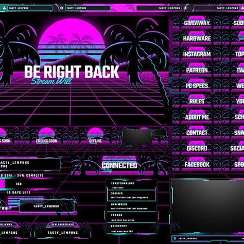 Animated Retrowave Stream Overlay Package Screens Webcam Etsy