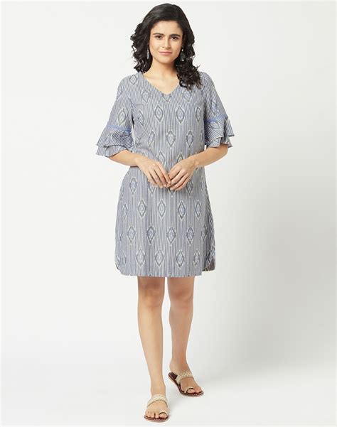 Cotton Ikat Knee Length Dress