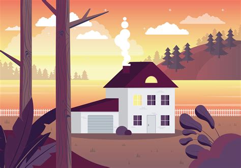 Vector Sunset Landscape Illustration Vector Art At Vecteezy