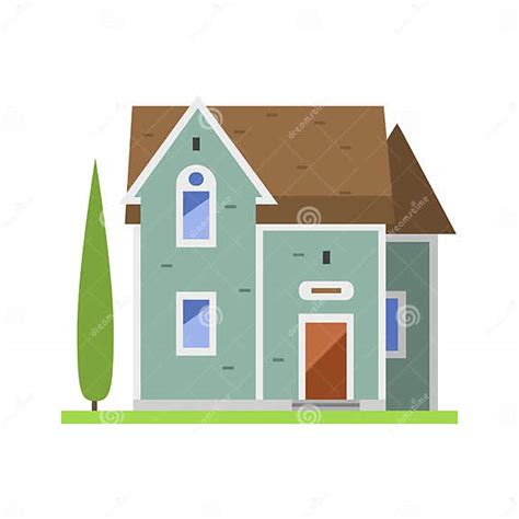 Cute Colorful Flat Style House Village Symbol Real Estate Cottage And