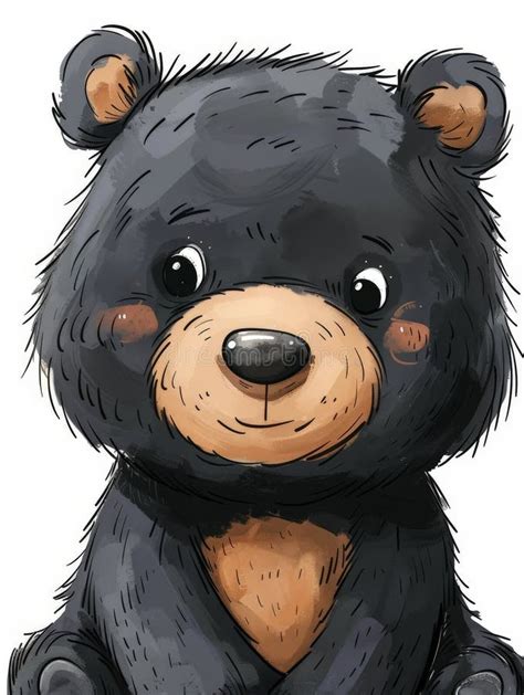 Oso De Peluche Negro Sentado Con Aspecto Triste Stock de ilustración