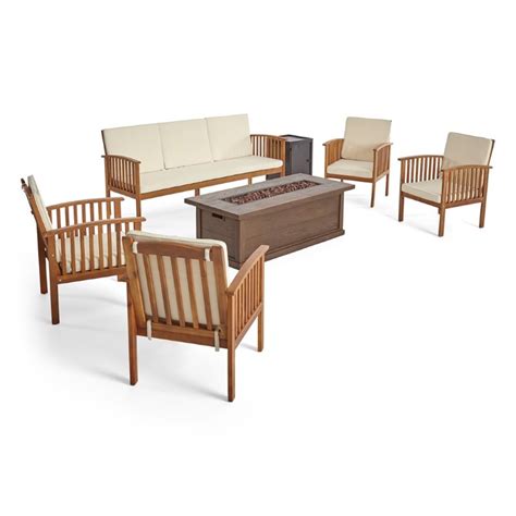 Noble House Carolina 7 Piece Outdoor Acacia Wood Conversation Set In