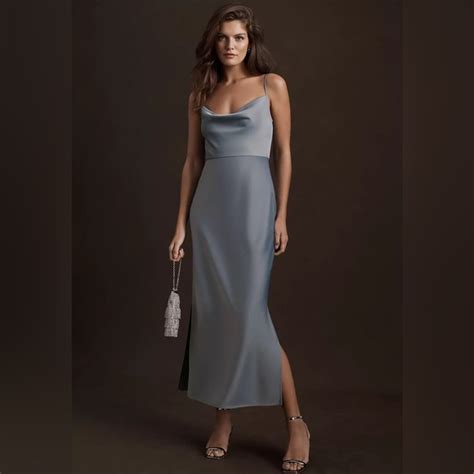 Bhldn Dresses Bhldn Cali Satin Cowlneck Midi Slip Dress Dusty Blue Poshmark