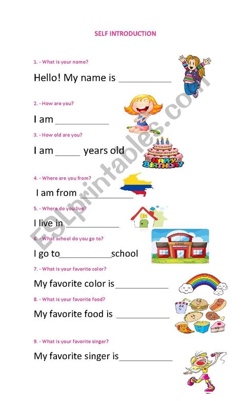 Self Introduction Esl Worksheet By Keyger20